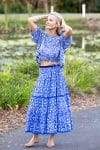 Womens, Ainsley Skirt & Matilde Blouse. 100% cotton, hand block print. Blue Floral - Aurelia - Heirloom Collection