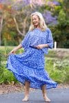 Womens, Ainsley Skirt & Matilde Blouse. 100% cotton, hand block print. Blue Floral - Aurelia - Heirloom Collection