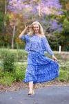 Womens, Ainsley Skirt & Matilde Blouse. 100% cotton, hand block print. Blue Floral - Aurelia - Heirloom Collection