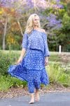 Womens, Ainsley Skirt & Matilde Blouse. 100% cotton, hand block print. Blue Floral - Aurelia - Heirloom Collection