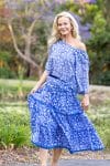 Womens, Ainsley Skirt & Matilde Blouse. 100% cotton, hand block print. Blue Floral - Aurelia - Heirloom Collection