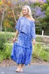 Womens, Ainsley Skirt & Matilde Blouse. 100% cotton, hand block print. Blue Floral - Aurelia - Heirloom Collection