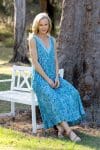 Womens, midi, Mevlana Dress, sleeveless, 100% Cotton, hand block print. Soft Oceanic Blue - Amara