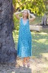 Womens, midi, Mevlana Dress, sleeveless, 100% Cotton, hand block print. Soft Oceanic Blue - Amara