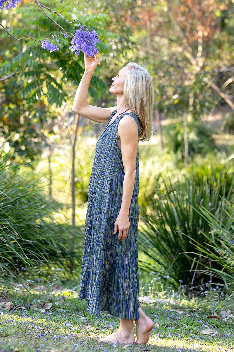 Womens, midi, Mevlana Dress, sleeveless, 100% Cotton, hand block print. Blue | Green - Viridis