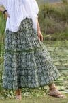Womens, Ainsley Skirt. 100% cotton, hand block print. Green Floral - Elowen - Heirloom Collection. Dove Blouse - White