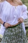 Womens, Ainsley Skirt. 100% cotton, hand block print. Green Floral - Elowen - Heirloom Collection. Dove Blouse - White