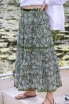 Womens, Ainsley Skirt. 100% cotton, hand block print. Green Floral - Elowen - Heirloom Collection