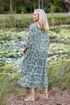 Womens, midi, Clementine dress, 100% Cotton, hand block print. Green Floral - Elowen - Heirloom Collection