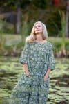 Womens, midi, Clementine dress, 100% Cotton, hand block print. Green Floral - Elowen - Heirloom Collection
