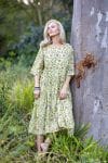 Womens, midi, Clementine Dress, 100% Cotton, hand block print. Vintage floral - Florin - Heirloom Collection