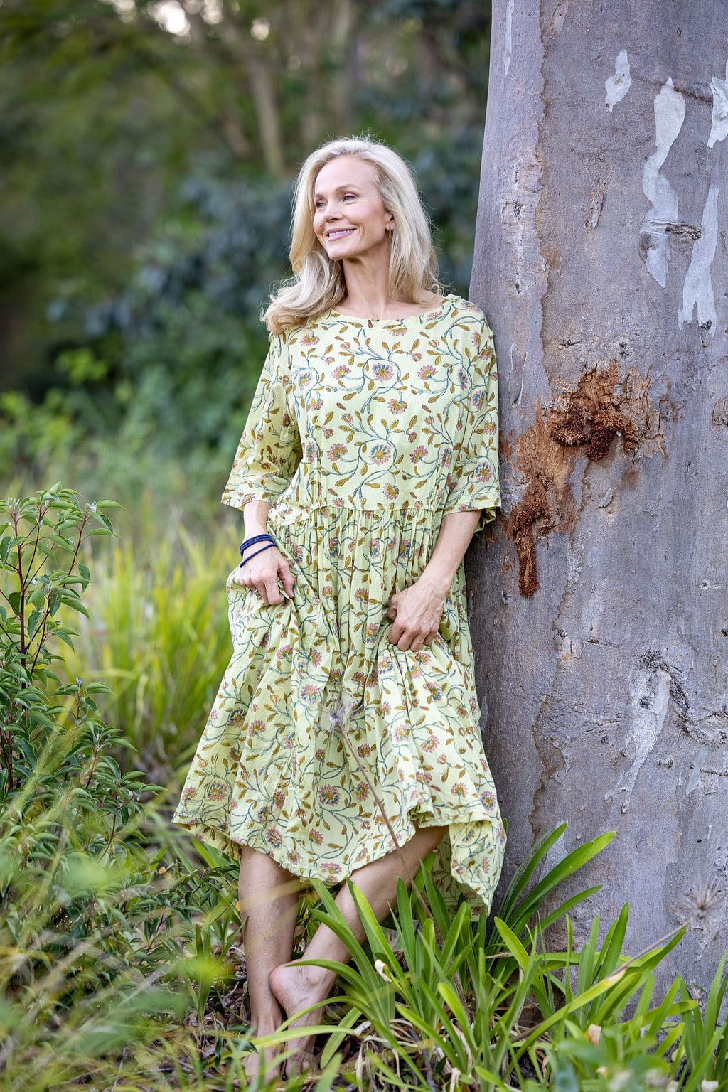 Womens, midi, Clementine Dress, 100% Cotton, hand block print. Vintage floral - Florin - Heirloom Collection