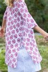 Womens, midi, Alakiki dress, sleeves, 100% Cotton, hand block print. In pink floral Parisa print.