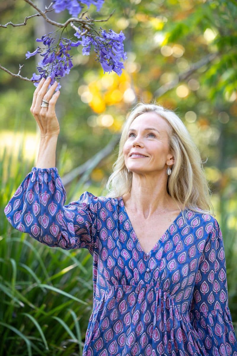 Womens, midi | maxi, Rowena Dress, with sleeves, 100% Cotton, hand block print. Lavender Pink - Anjali