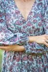 Womens, midi | maxi, Rowena Dress, with sleeves, 100% Cotton, hand block print. Soft blue floral - Florence