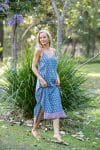 Womens, maxi, midi, Savannah Dress, streamline, adjustable straps, summer ready. 100% Cotton, hand block print. Soft & Feminine - Blue Gem