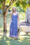 Womens, maxi, midi, Savannah Dress, streamline, adjustable straps, summer ready. 100% Cotton, hand block print. Lavender Pink - Anjali