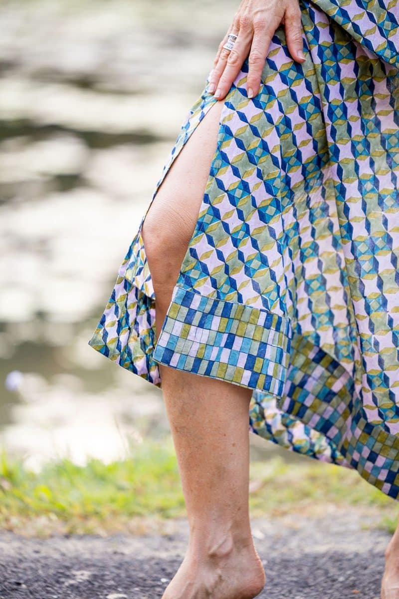 Womens, maxi, midi, Savannah Dress, streamline, adjustable straps, summer ready. 100% Cotton, hand block print. Soft geometry - Liora