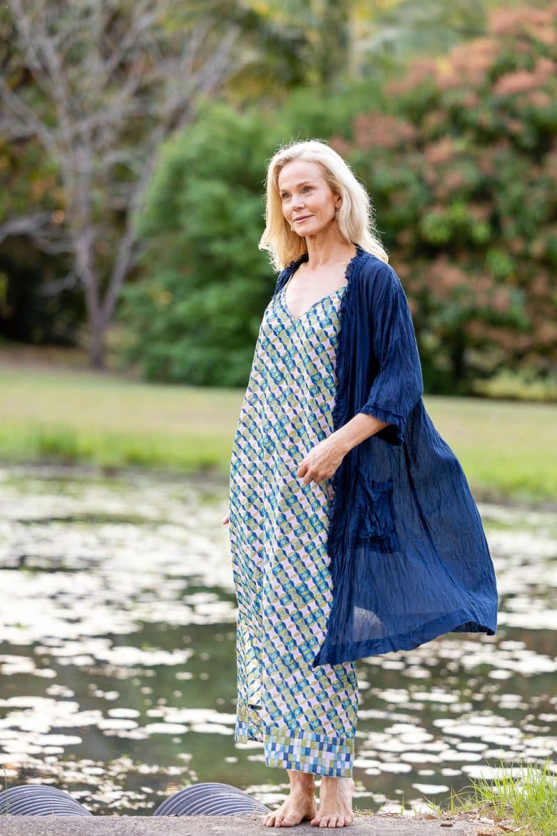 Womens, Shimla Coat, 7/8 sleeve, 100% sheer cotton, in classic navy.