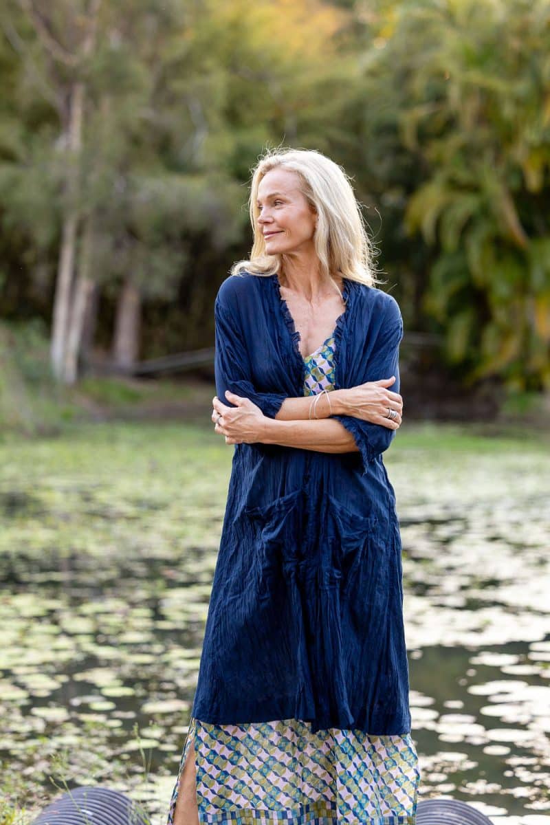 Womens, Shimla Coat, 7/8 sleeve, 100% sheer cotton, in classic navy.