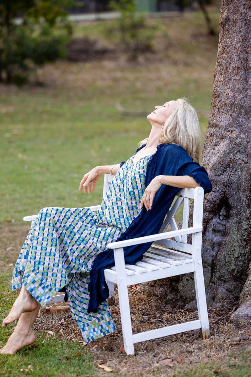 Womens, maxi, midi, Savannah Dress, streamline, adjustable straps, summer ready. 100% Cotton, hand block print. Soft geometry - Liora