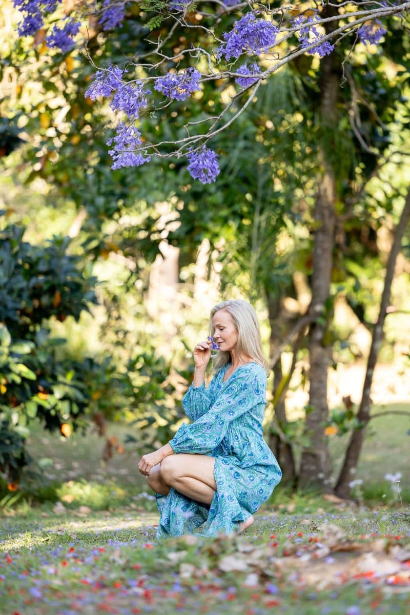 Womens, midi | maxi, Rowena Dress, with sleeves, 100% Cotton, hand block print. Soft Oceanic Blue - Amara