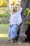Womens, CocoSkirt & Dove blouse with 7/8 blouson sleeve, 100% cotton. Pure, Serene Blue Floressa & White