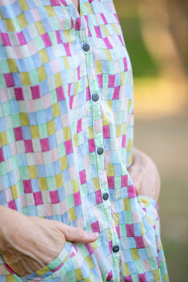 Womens, Element Collage, Pants & long blouse. 100% cotton, hand block print. In cool soft Sorbetto print.