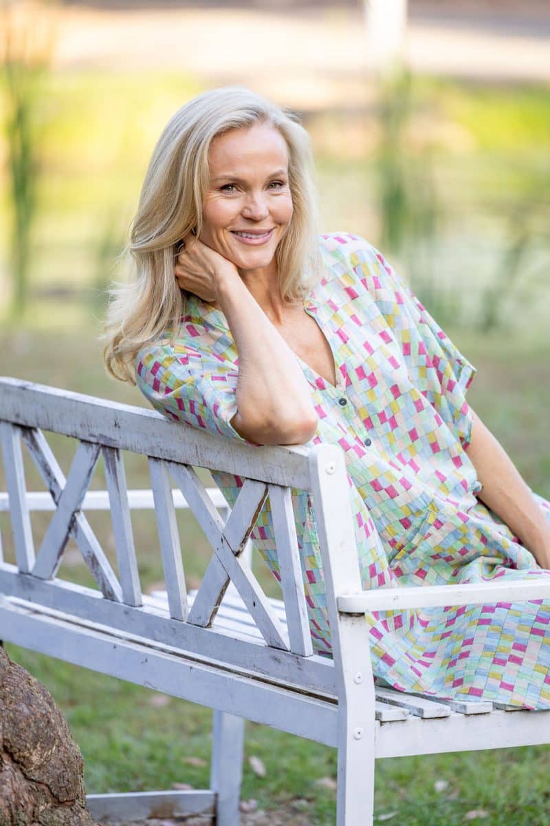 Womens, Element Collage, Pants & long blouse. 100% cotton, hand block print. In cool soft Sorbetto print.