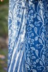 Womens, midi, Alakiki dress, sleeves, 100% Cotton, hand block print.In natural Indigo Suri print.