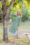 Womens, midi, Alakiki dress, sleeves, 100% Cotton, hand block print. In Summer Green - Verde.