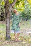 Womens, midi, Alakiki dress, sleeves, 100% Cotton, hand block print. In Summer Green - Verde.