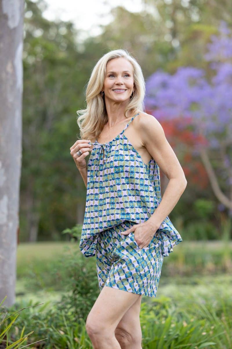 Womens,Luma Set, Shorts and Top. 100% cotton, hand block print. In Soft geometry - Liora print.