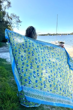 Sarong, 100% Cotton, hand block print. In Summer Green - Verde.