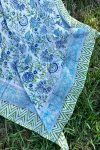 Sarong, 100% Cotton, hand block print. summer blues & greens - Waterleaf.