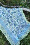 Sarong, 100% Cotton, hand block print. summer blues & greens - Waterleaf.