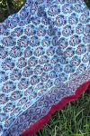 Sarong, 100% Cotton, hand block print. In saphire blue with a pop of red - Saphira