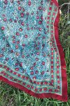 Sarong, 100% Cotton, hand block print. Blue with pops of red - Allegra