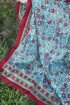 Sarong, 100% Cotton, hand block print. Blue with pops of red - Allegra
