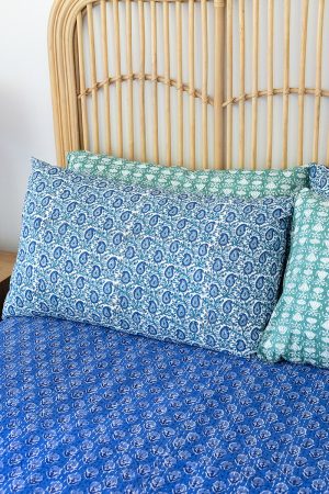 Home Living, Pillow Slips, 48cmx78cm, 100% cotton, hand block print. In paisley print - Blue Henna.