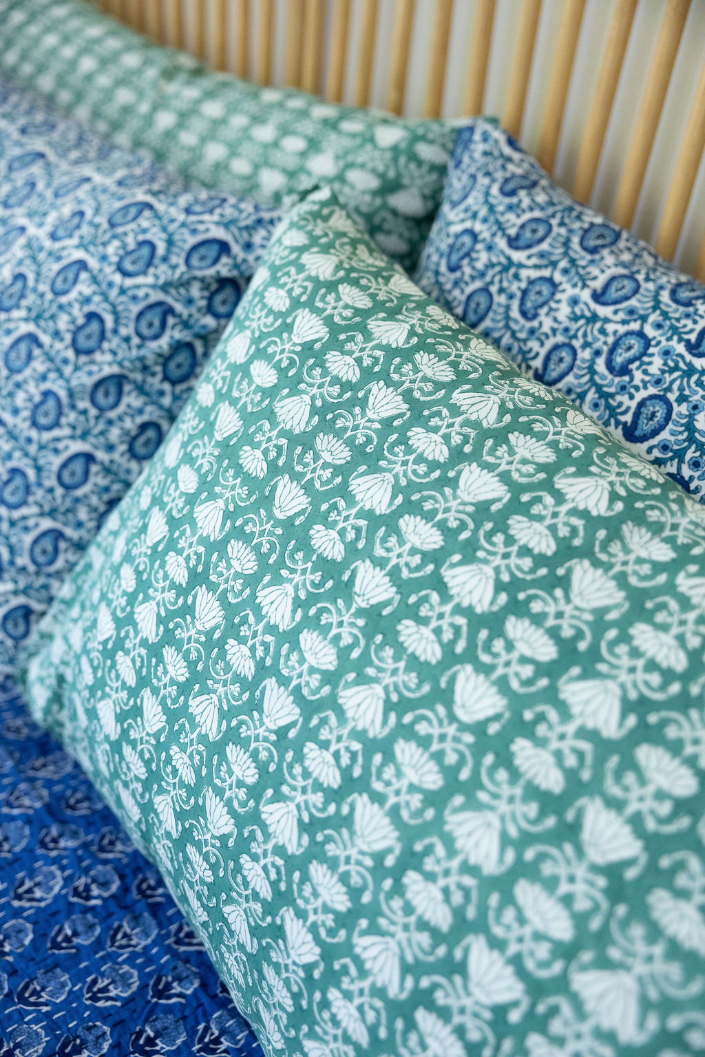 Home Living, Pillow Slips, 48cmx78cm, 100% cotton, hand block print. In a Green Lotus print - Jade