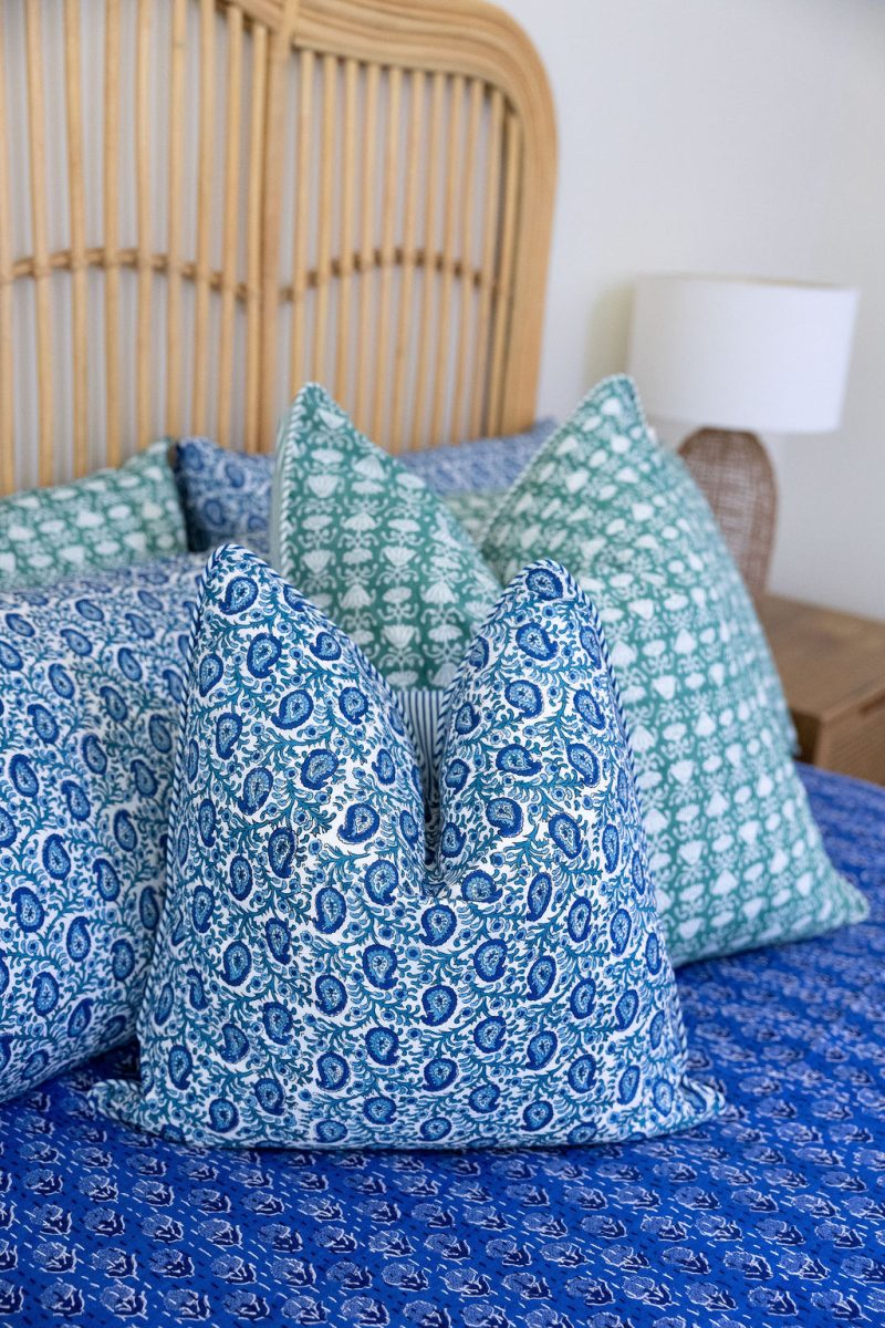 Home Living, Cushion Covers, 50x50cm & 65x65cm, 100% cotton, hand block print. In paisley print - Blue Henna.