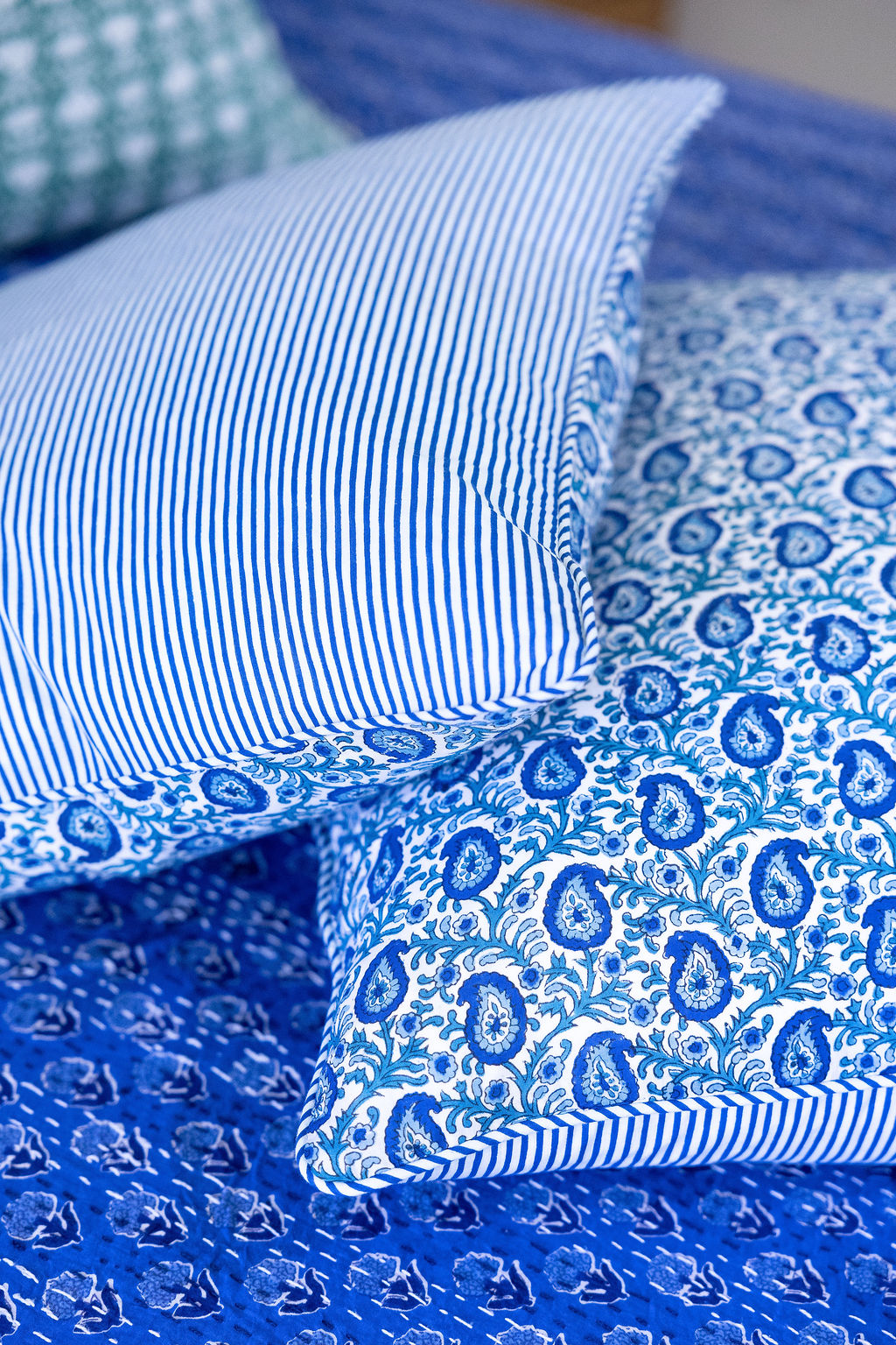 Home Living, Cushion Covers, 50x50cm & 65x65cm, 100% cotton, hand block print. In paisley print - Blue Henna.