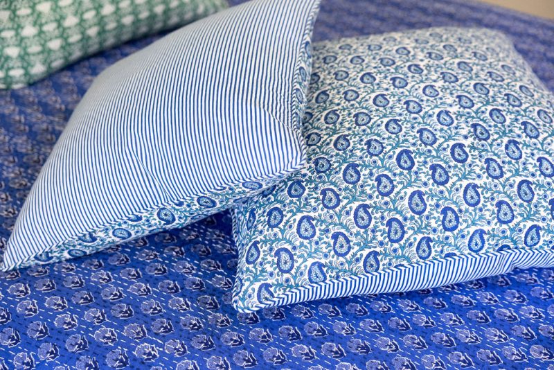 Home Living, Cushion Covers, 50x50cm & 65x65cm, 100% cotton, hand block print. In paisley print - Blue Henna.