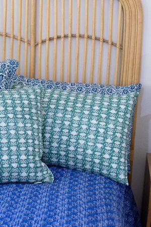 Home Living, Pillow Slips, 48cmx78cm, 100% cotton, hand block print. In a Green Lotus print - Jade