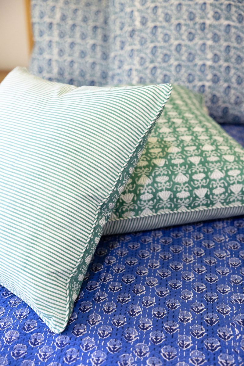 Home Living, Cushion Covers, 50x50cm & 65x65cm, 100% cotton, hand block print. In a Green Lotus print - Jade