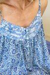 Womens, Eve Nightdress, with sleeves, 100% cotton, hand block print. Paisley print - Blue Henna