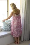 Womens, Eve Nightdress, with sleeves, 100% cotton, hand block print. In Pink Blush.