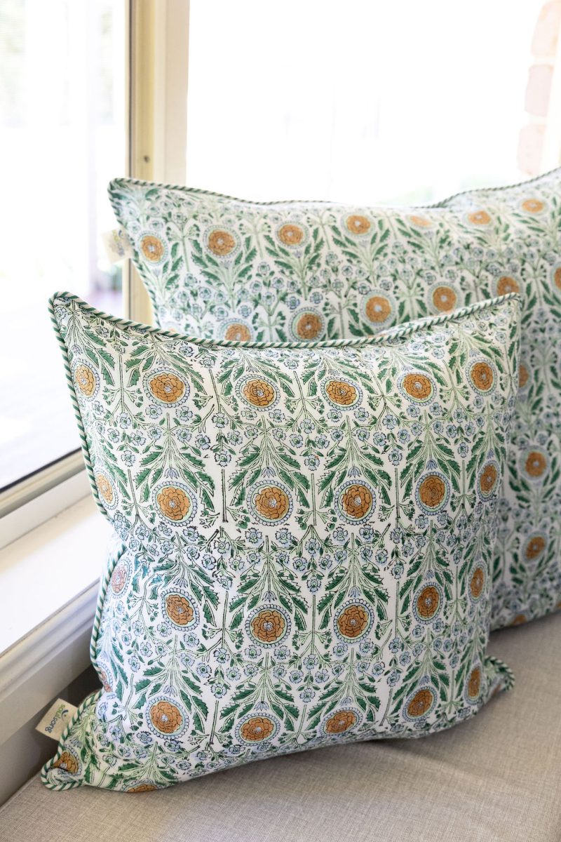 Home Living, Cushion Covers, 50x50cm & 65x65cm, 100% cotton, hand block print. In soft sun-drenched woodland tones - Amberwood