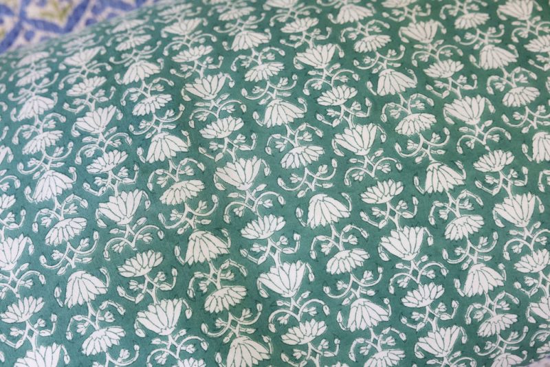 Home Living, Cushion Covers, 50x50cm & 65x65cm, 100% cotton, hand block print. In a Green Lotus print - Jade